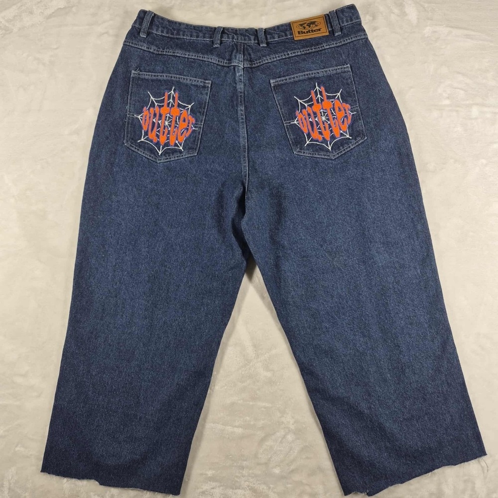 Butter Goods Very Baggy Jeans Men's 36x24 Blue Denim Embroidery Skater‎ Loose